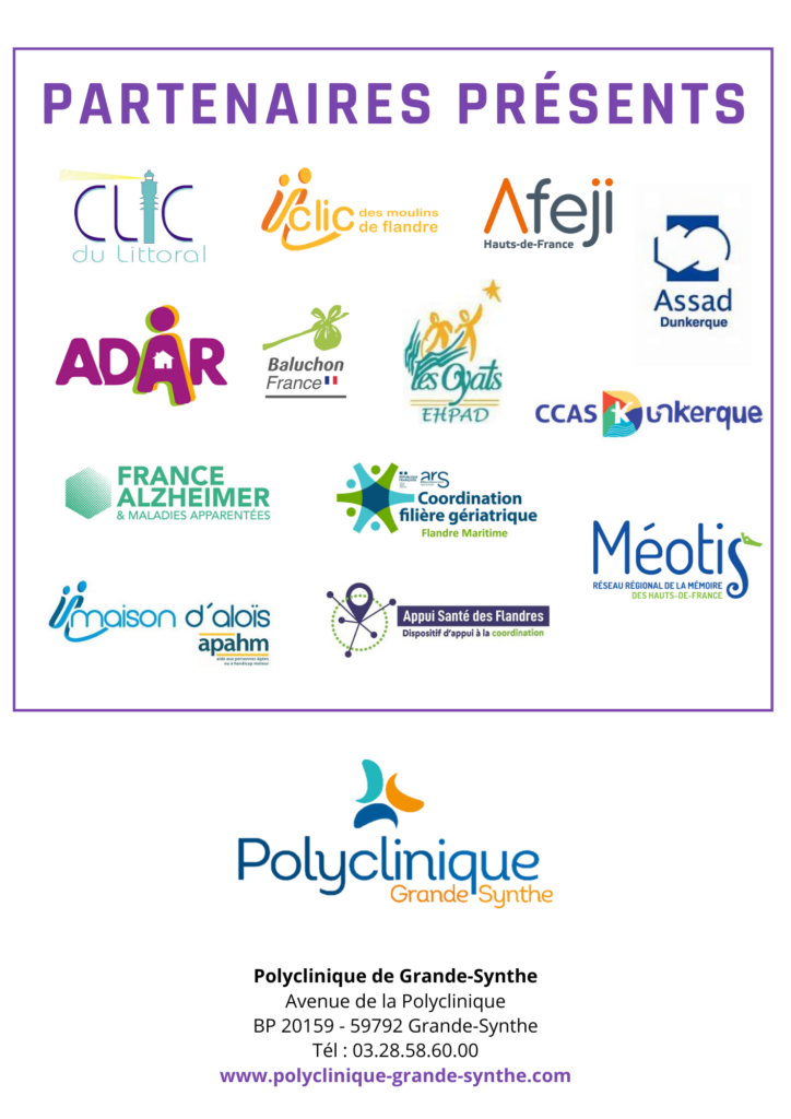 Partenaires pour la Journée Alzheimer à la Polyclinique de Grande-Synthe le 12 septembre 2024